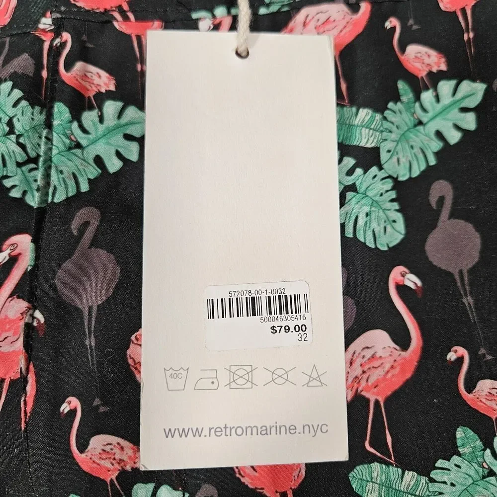 Retromarine NY Mens‎ Size 32 Swim Trunks Shorts Flamingo Print Mesh Lined NWT